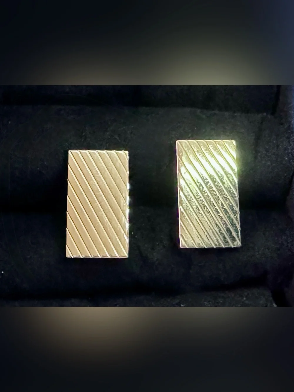 Vintage Gold Tone Diagonal Stripe Cufflinks | Engine Turned Engraving | MCM